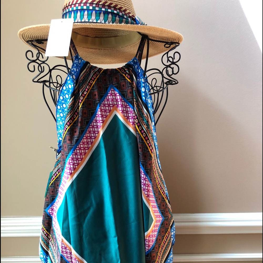 Boho Handkerchief Top & Straw Hat Set, size Sm